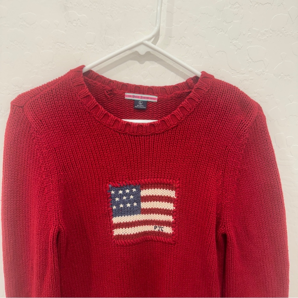 Ralph Lauren American Flag Sweater Youth Large Cotton Knit Americana 4th July - Picture 2 of 10